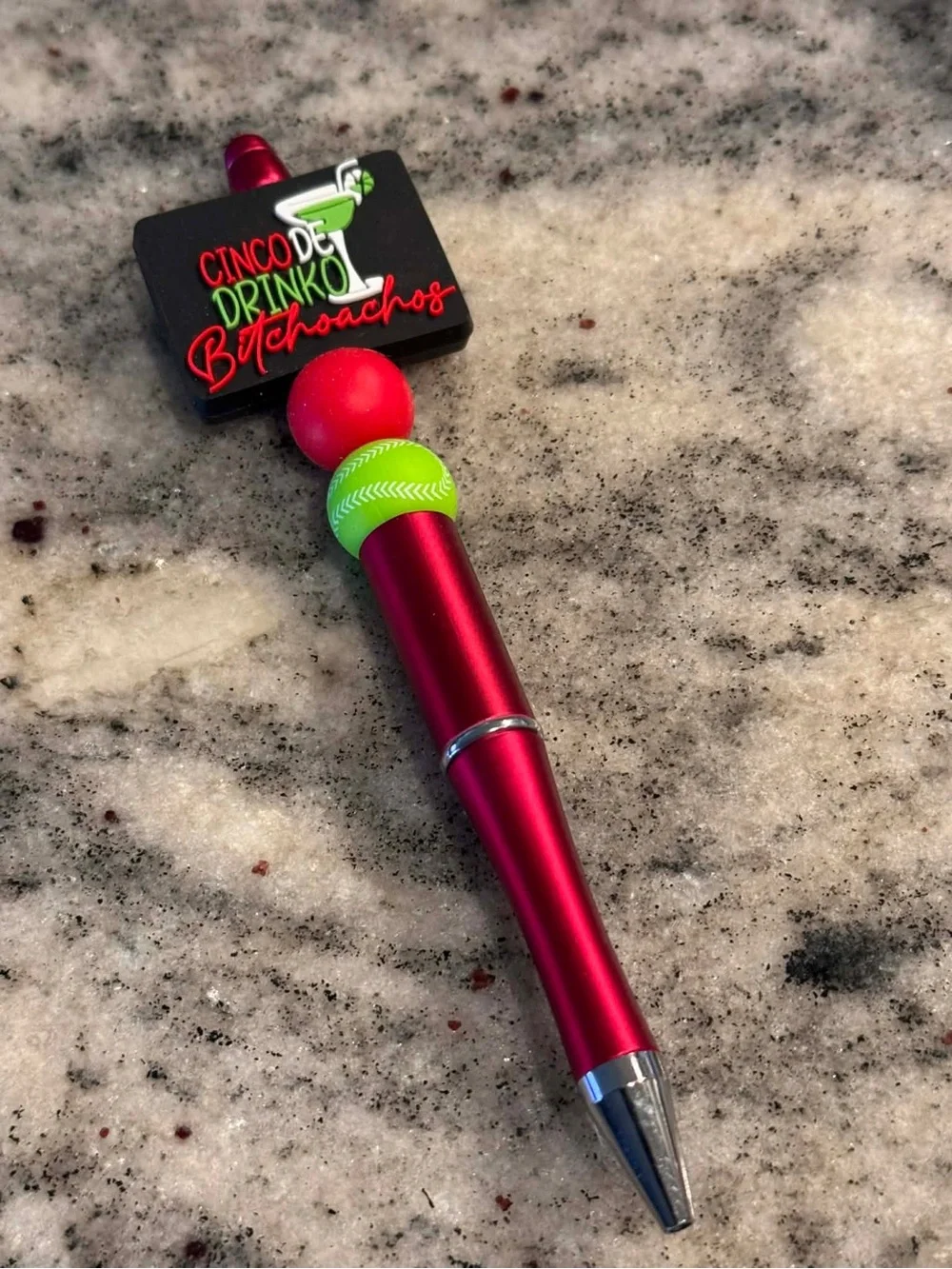 Hand Crafted Red Party Pen with Green Topper - Cinco De Drinko Theme